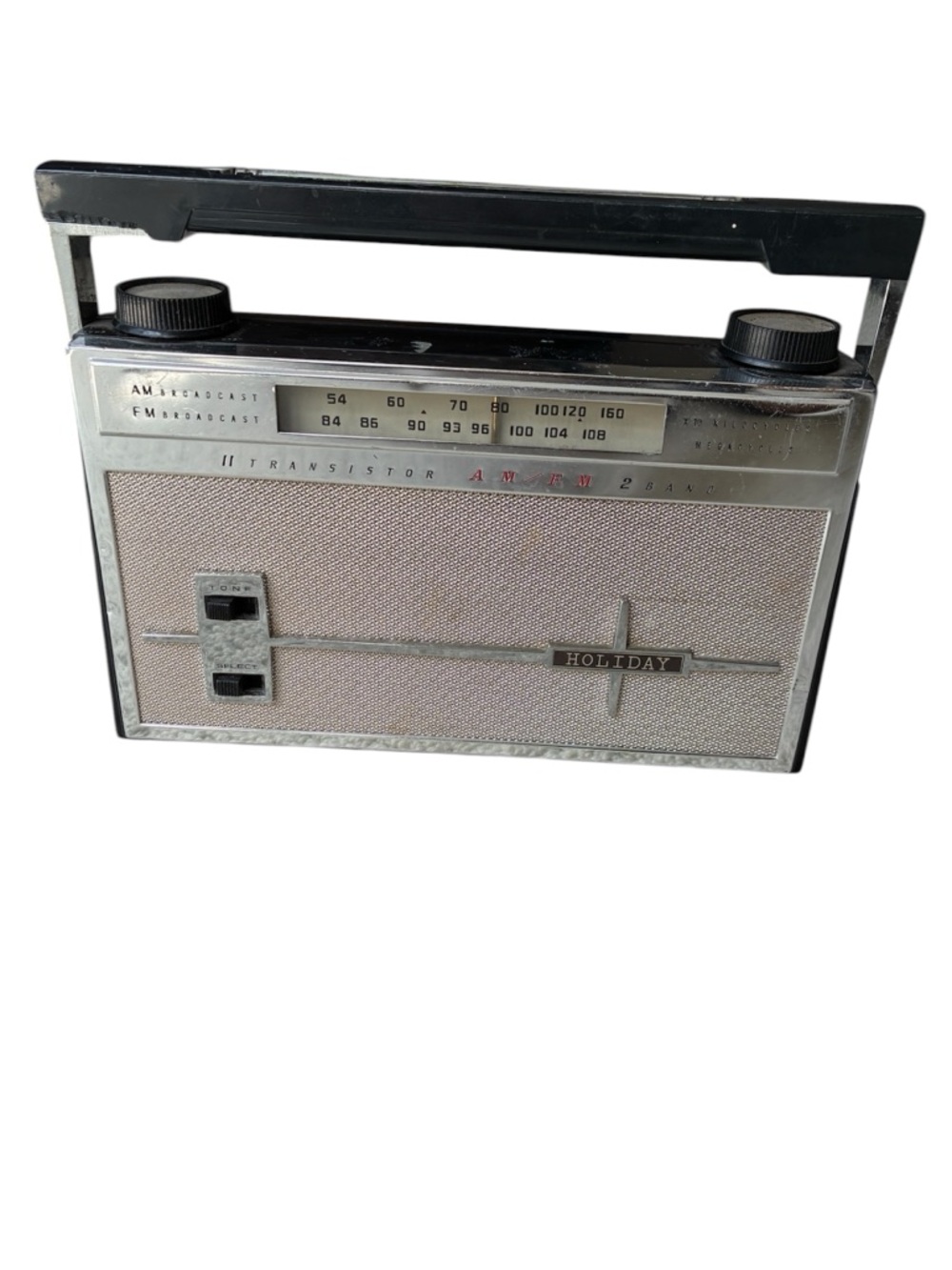 Vintage 1950s Holiday Black AM FM 11 Transistor 2 Band Portable Radio
